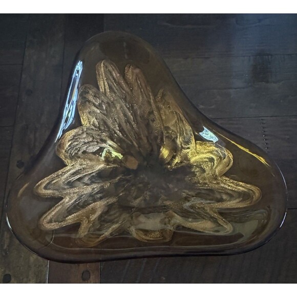 Murano Princess House Art Glass Amber Dish Bowl with Gold Fleck MCM Vintage 60s - Picture 2 of 8